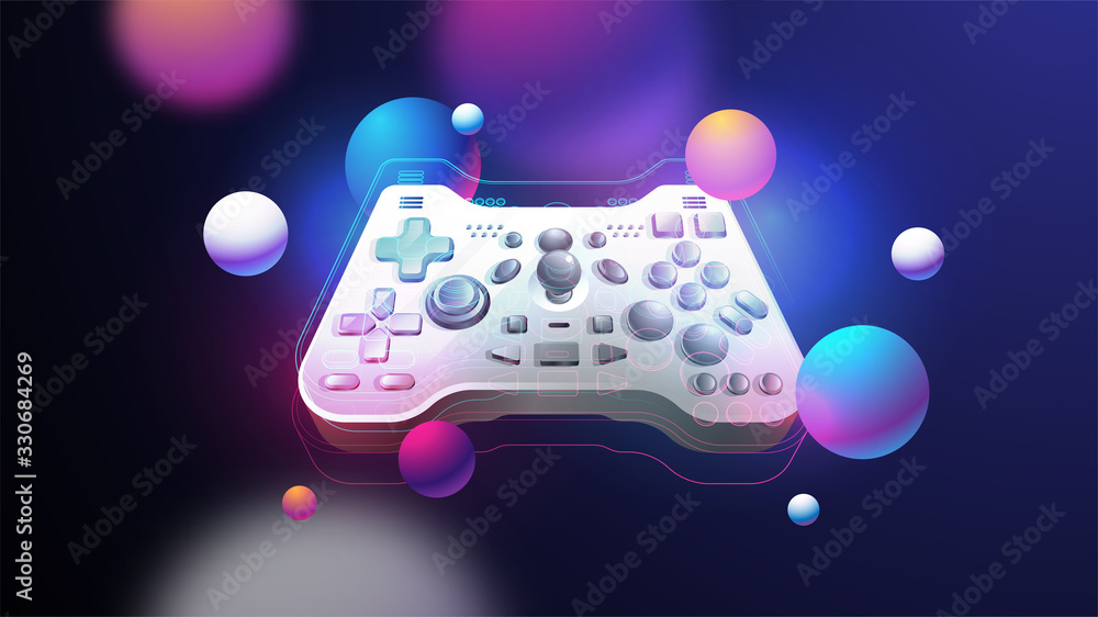 Poster joystick with many buttons, gamepad art illustration. creative vector layout for web and print.