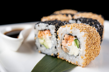 Closeup of sushi rolls