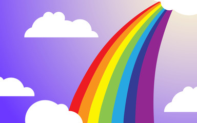 Color Rainbow With Clouds, With Gradient, Vector Illustration
