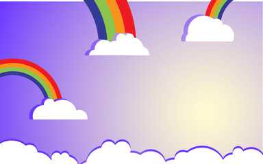 Color Rainbow With Clouds, With Gradient, Vector Illustration