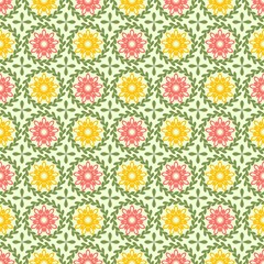 Spring floral pattern colleciton. Pink, yellow and green pattern elements in vector seamless pattern tiles. 