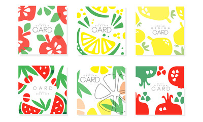 Collection of Cards with Juicy Fruits, Healthy Food Design Element Vector Illustration
