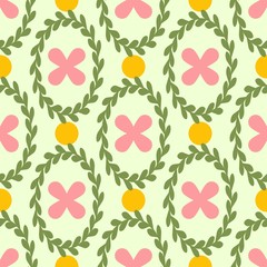 Spring floral pattern colleciton. Pink, yellow and green pattern elements in vector seamless pattern tiles. 
