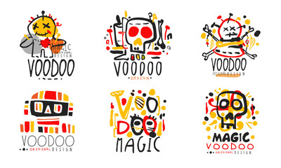 Voodoo Original Design Logo Collection, African and American Magic Hand Drawn Badges Vector Illustration