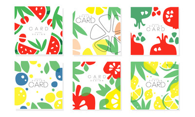 Collection of Cards with Juicy Fruits Pattern, Healthy Food Design Element Vector Illustration