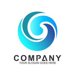 wave logo in circle shape, water splash vector, abstract wave icon