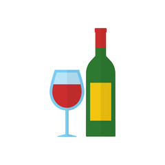 Wine bottle & glass flat design icon.