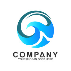 Naklejka premium wave logo in circle shape, water splash vector, abstract wave icon