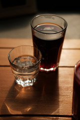 Stylish served specialty alternative black coffee. Filter pour-over coffee served in crystal glass and decanter. Aesthetics coffee