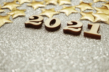 Happy New year 2021 with space copy on silver glitter background