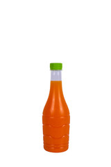 Orange juice bottle isolated on white background.