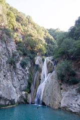 Lake and Polylimnio Waterfalls in Peloponnese, Greece