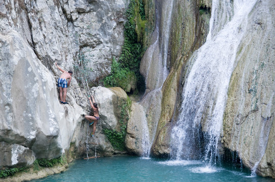Lake and Polylimnio Waterfalls in Peloponnese, Greece