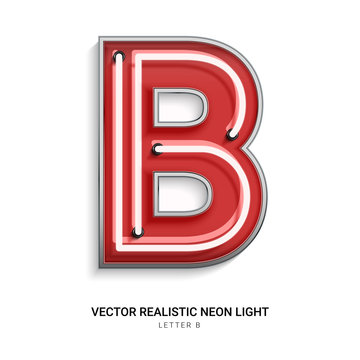 Red neon Colorful on Font B. All elements are Isolated on white background. 3d Realistic vector illustration