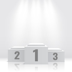 White winners podium. Pedestal. Vector illustration.