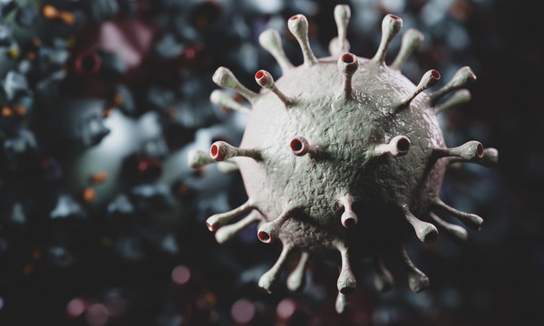Coronavirus cells in microscopic view. Virus from Wuhan