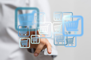 Shopping cart on digital tablet. Shopping online concept..