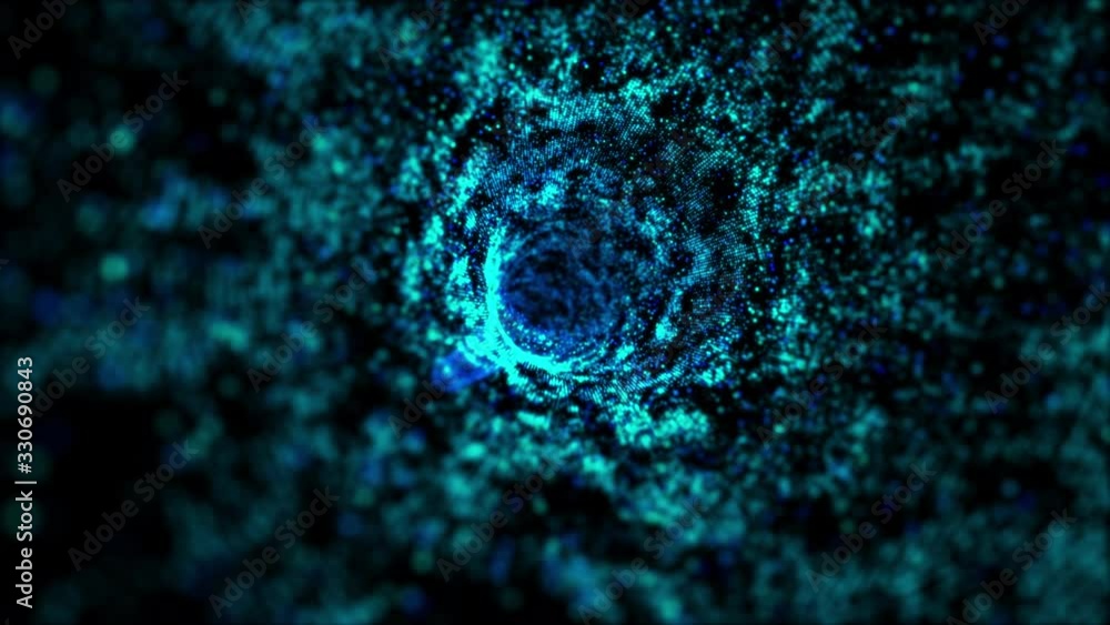 Poster abstract background moving pass-through dot particle and illumination tunnel, for cyber and futurist