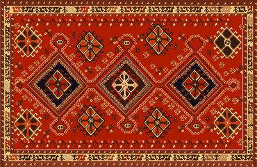 Illustrated Persian carpet original design, tribal texture. 
