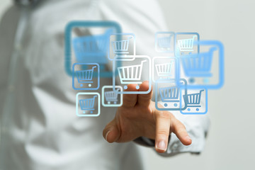 Online shopping business concept selecting shopping cart.