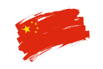 Flag of People's Republic of China. China red banner brush concept with five stars. Horizontal vector Illustration isolated on white background.  