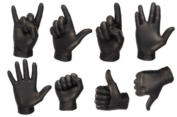 Obraz na płótnie Canvas various hand gestures in black gloves