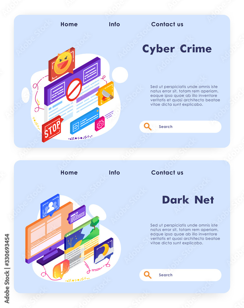Poster computer security and cyber crime. virus attack alert. darknet technology. vector web site design te