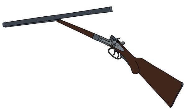 The vectorized hand drawing of a vintage double barrel hunting rifle