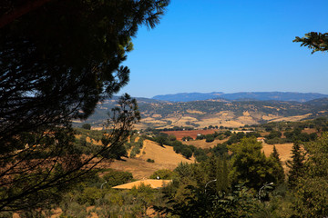 Montemerano (GR), Italy - September 11, 2017: Hills landscape and country around Montemerano...