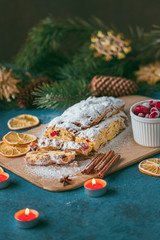 Christmas Stollen On Wooden Board
