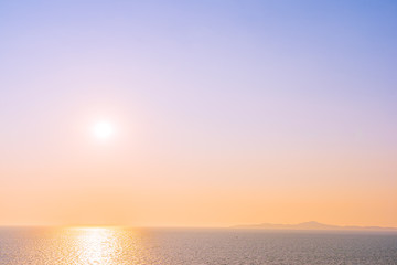 Beautiful sunset or sunrise around sea ocean bay with cloud on sky