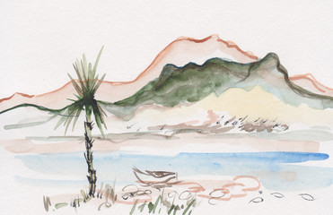 lonely palm tree by the sea