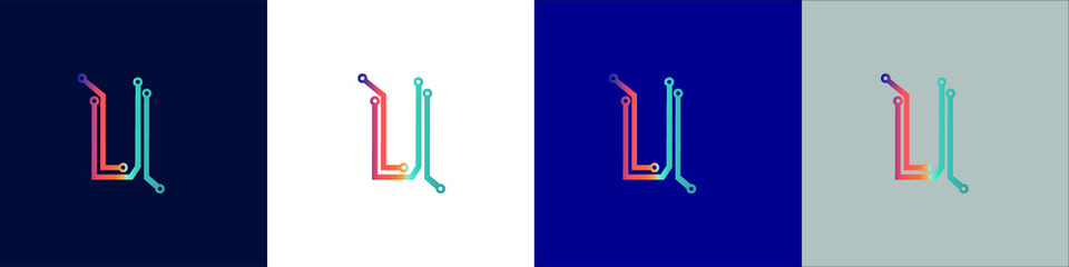 Letter U  tech logo icon design. Vector template graphic elements. Technology, digital interfaces, hardware and engineering concepts. Graphic made of circuits