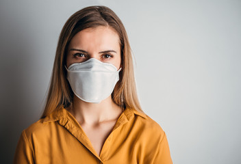 Virus mask woman wearing face protection in prevention for coronavirus