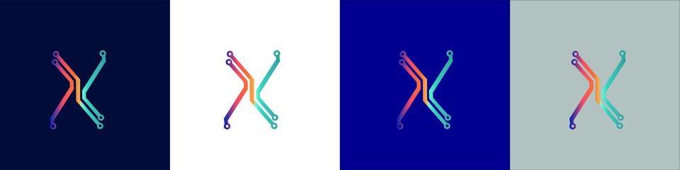Letter X  tech logo icon design. Vector template graphic elements. Technology, digital interfaces, hardware and engineering concepts. Graphic made of circuits