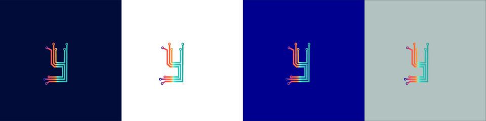 Letter Y  tech logo icon design. Vector template graphic elements. Technology, digital interfaces, hardware and engineering concepts. Graphic made of circuits