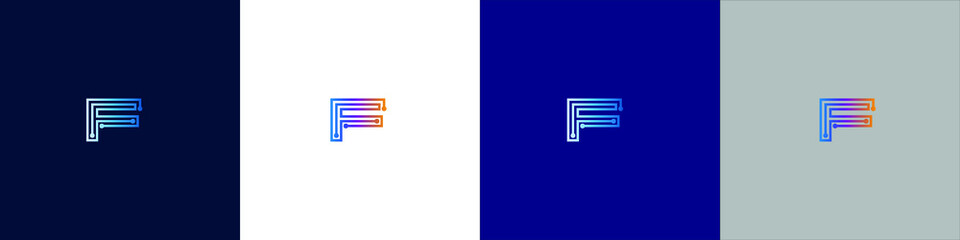 Letter F  tech logo icon design. Vector template graphic elements. Technology, digital interfaces, hardware and engineering concepts. Graphic made of circuits