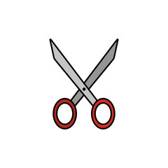 Scissors Flat Icon Isolated on White. Gray and red scissors flat icon, isolated on white background. Eps 10