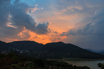 Reservoir scenery at dusk