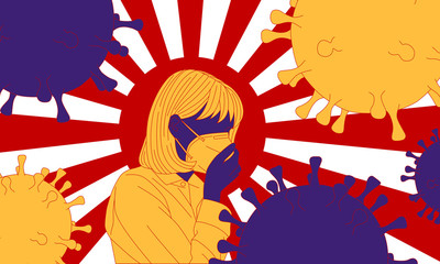 Japanese women prevent virus outbreak. Vector Illustration.