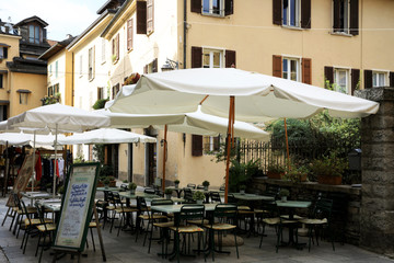 Orta San Giulio (NO), Italy - September 02, 2019: Typical bar in Orta, Orta, Novara, Piedmont, Italy