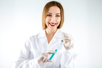 Fototapeta premium A beautiful woman will do an injection.