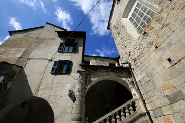 Orta San Giulio (NO), Italy - September 02, 2019: Houses detail in Orta San Giulio island, Orta, Novara, Piedmont, Italy