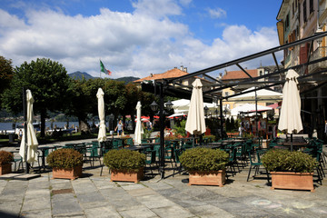 Orta San Giulio (NO), Italy - September 02, 2019: Piazza Motta in Orta San Giulio, Orta, Novara, Piedmont, Italy