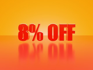 8% off glossy text on hot orange background series, 3D render