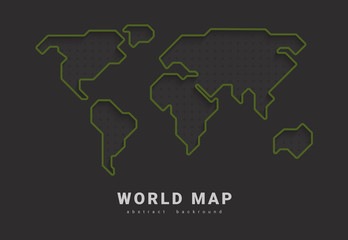World vector map. Earth planet stylized template line outline stroke with shadow. Abstract blue illustration on white