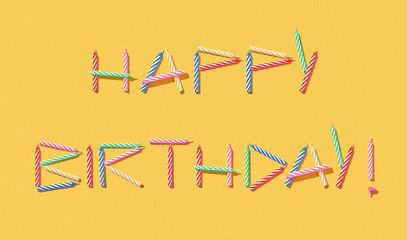 Greeting text Happy Birthday handmade from colorful candles.