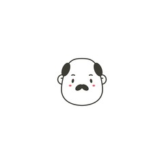 Comic Face avatar. Male or Female. Stylish Haircut. Minimalistic Icon. Black and white outline Vector illustration. Head with wide chin. Isolated on white. Cartoon Asian style. Simple cute design. 