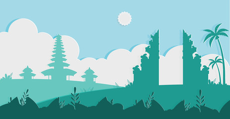 Bali Troppical Island With Palm Tree Vector Illustration, Paradise Landscape