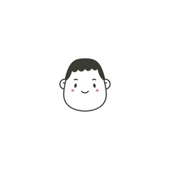 Comic Face avatar. Male or Female. Stylish Haircut. Minimalistic Icon. Black and white outline Vector illustration. Head with wide chin. Isolated on white. Cartoon Asian style. Simple cute design. 